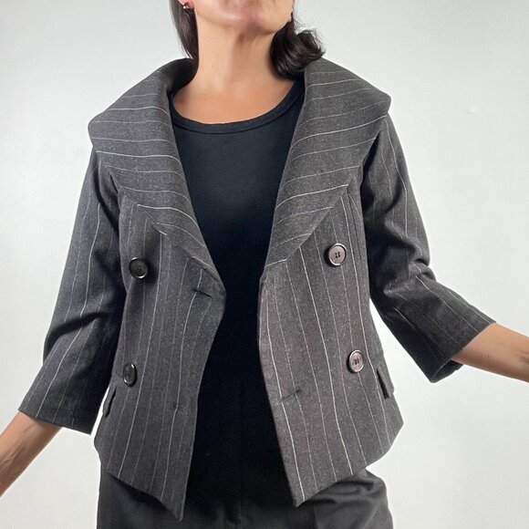 Sinéquanone Wide Neck Double Breasted Diplomatic Stripes Blazer Size 38 - Picture 6 of 13